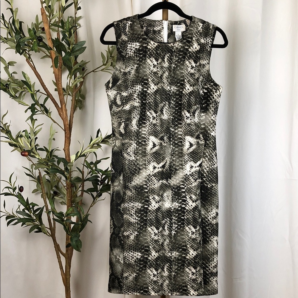 Carmen Marc Valvo Monochrome Patterned Dress Sz M (DJ3)
